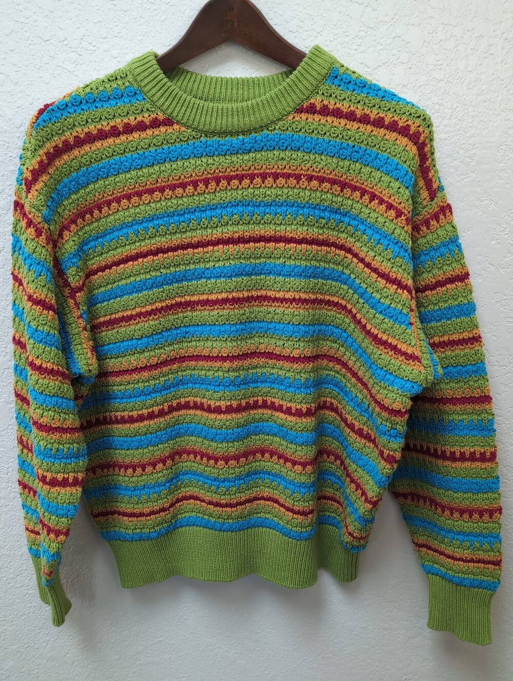 Pacsun Vibrant Knit Sweater With Green/Blue/Red Horizontal Stripes. Size Medium